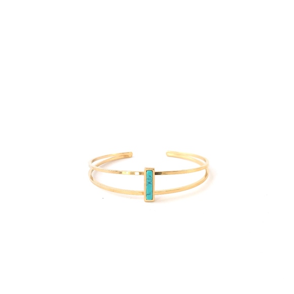 Geometric Gold Bangle with Turquoise Stone - Picture 7 of 8